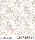 Christmas seamless contour illustration in the style of childrens doodle A snowman with a bell ringing 120746619
