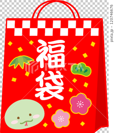 蛇年插畫紅色福袋，附彩色/松竹梅標記 120746676