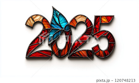 This is a Vibrant Stained Glass 2025 Design featuring a beautiful Butterfly motif 120748213