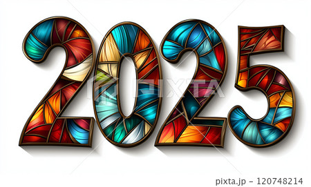 Vibrant and Colorful Stained Glass Numbers 2025 Artistic Design for Holiday Celebrations 120748214