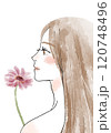 花を持った女性の横顔 120748496