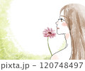 花を持った女性の横顔 120748497