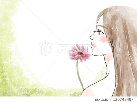 花を持った女性の横顔 120748497