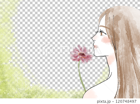 花を持った女性の横顔 120748497