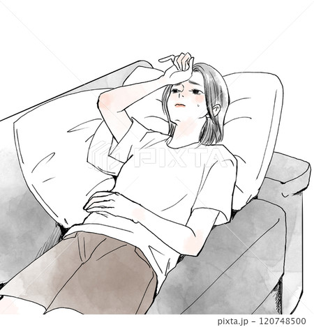 ソファーで寝ている疲れた女性 120748500