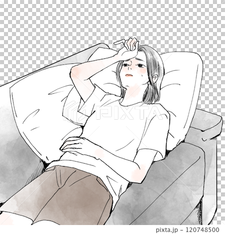 ソファーで寝ている疲れた女性 120748500