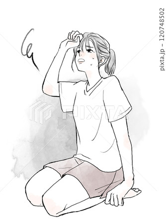 座り込んでいる疲れた女性 120748502