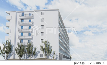 爽やかな青空とマンションの風景　全体 120748804