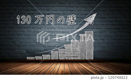 130万円の壁。右肩あがりに上昇する矢印 120748822
