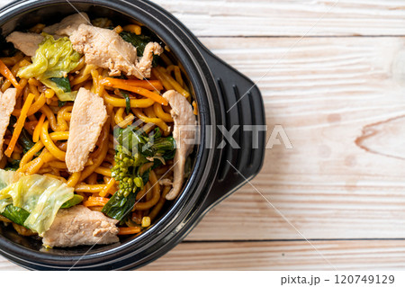 stir-fried yakisoba noodles with chicken stir-fried yakisoba noodles with chicken 120749129