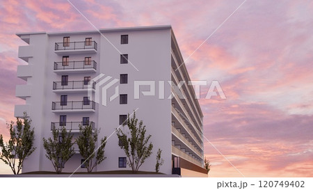 夕焼けに染まるマンション 夕焼けに染まるマンション 120749402