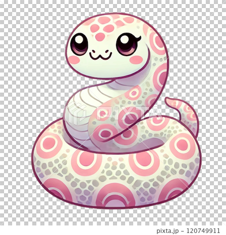 キュートでポップなデザインのカラフルな蛇のイラスト素材 [120749911