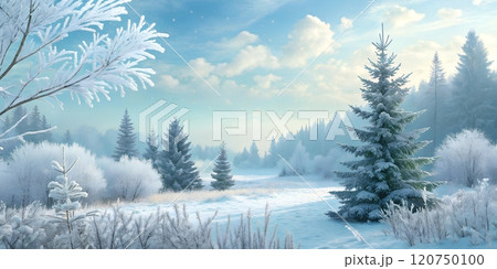 Captivating winter landscape featuring snow-covered trees and serene nature 120750100