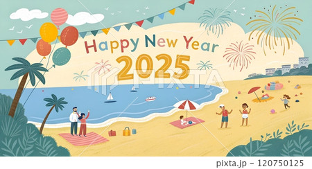 Celebrate New Year\'s at the beach with friends and family in 2025 120750125