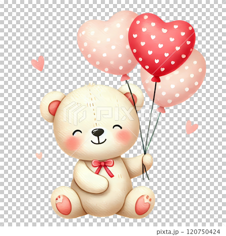 teddy bear with heart shape balloons  120750424