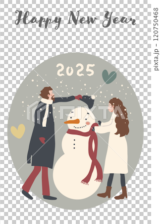 2025年新年賀卡（男女堆雪人） 120750468
