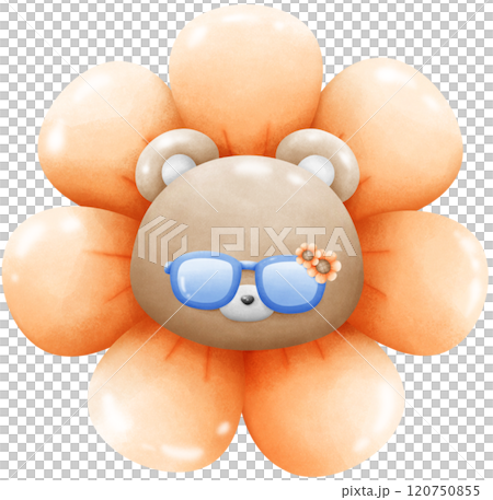 Brown bear in sunflower wearing blue glasses Brown bear in sunflower wearing blue glasses 120750855