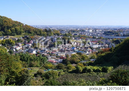 秦野市の風景　南矢名・弘法山中腹から平塚方面を望む　2024年秋 120750871