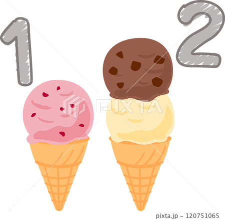 シングルサイズとダブルサイズのアイスクリームのイラスト素材