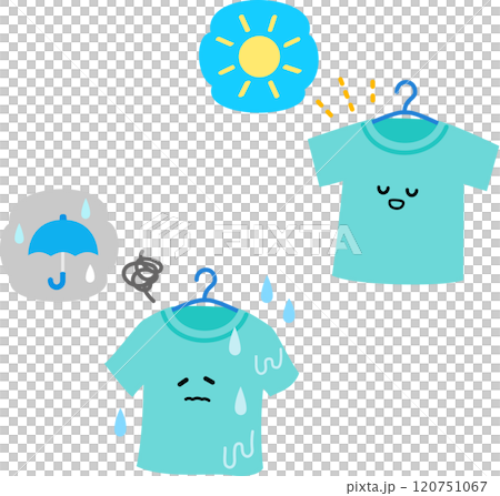 晴天烘乾的衣物和下雨天不烘乾的衣物 120751067