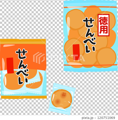 徳用サイズの煎餅のパックと個包装の煎餅のパック 120751069