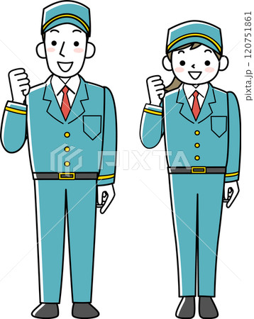 ガッツポーズをする警備員の女性と男性 120751861