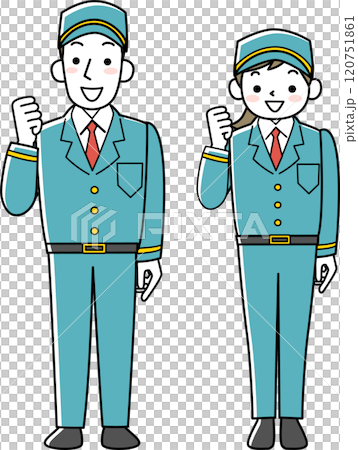 Female and male security guards doing fist pumps 120751861