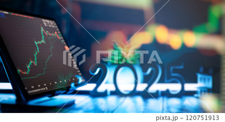 Futuristic Financial Market Trends 2025 - Digital Stock Trading Analytics and Technology Concept with Growth Charts 120751913
