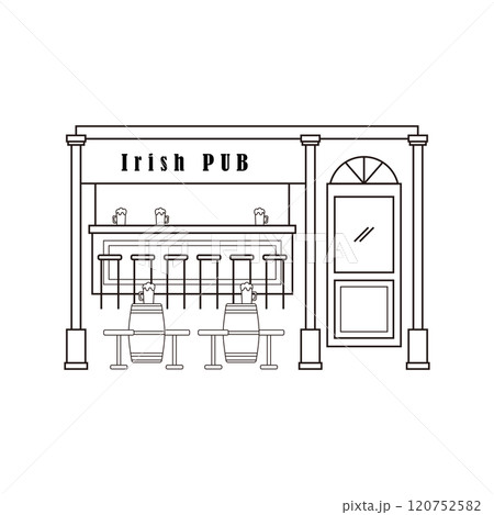パブ・バー｜お店の外観をイメージした線画イラストシリーズ 120752582