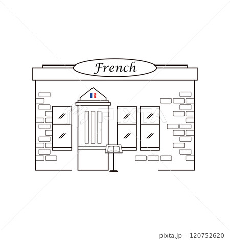 フレンチレストラン｜お店の外観をイメージした線画イラストシリーズ 120752620