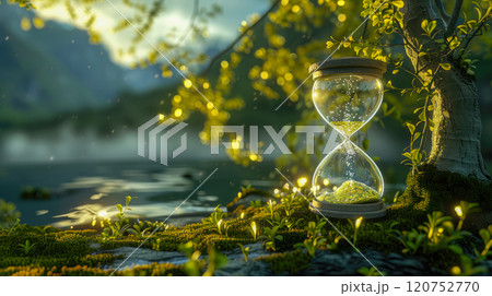Magic hourglass in a forest near the river. Magic hourglass in a forest near the river. 120752770