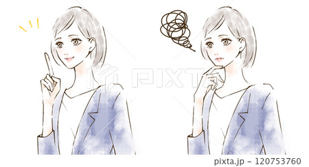 指差しポイント コンプライアンス研修 笑顔と不安な表情のイラストセット スーツ 指差しポイント コンプライアンス研修 笑顔と不安な表情のイラストセット スーツ 120753760