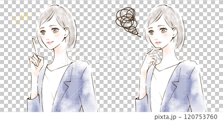 指差しポイント コンプライアンス研修 笑顔と不安な表情のイラストセット スーツ 指差しポイント コンプライアンス研修 笑顔と不安な表情のイラストセット スーツ 120753760