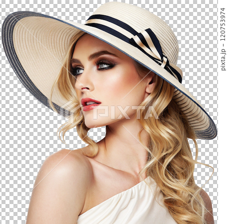 beautiful woman in summer hat beautiful woman in summer hat 120753974