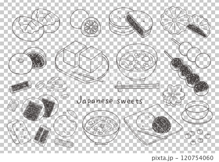 與日本甜點相關的手繪插圖集2（單色） 120754060