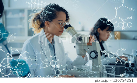 実験する多国籍の研究員と化学イメージ 120754251