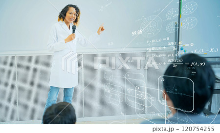 授業を受ける学生と科学イメージ 120754255