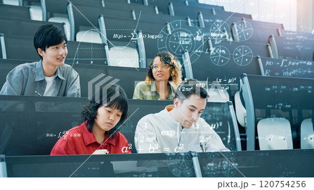 授業を受ける学生と科学イメージ 授業を受ける学生と科学イメージ 120754256