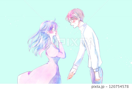 告白する男性と驚く女性　風 120754578