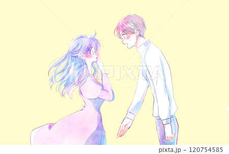 告白する男性と驚く女性　風 120754585