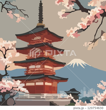 桜と五重塔のある風景のベクターイラスト 120754630