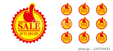 Sale tags set vector badges template, up to 10, 20, 30, 40, 50, 60, 70, 80, 90 percent off, vector illustration isolated on white background. Price off tag icon flat design collection set. Up to 120754632
