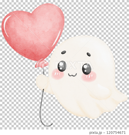 Valentine ghost illustration featuring a heart-shaped balloon, ideal for romantic or holiday designs. Cute and lovable character artwork to enhance your creative projects. Valentine ghost illustration featuring a heart-shaped balloon, ideal for romantic or holiday designs. Cute and lovable character artwork to enhance your creative projects. 120754671