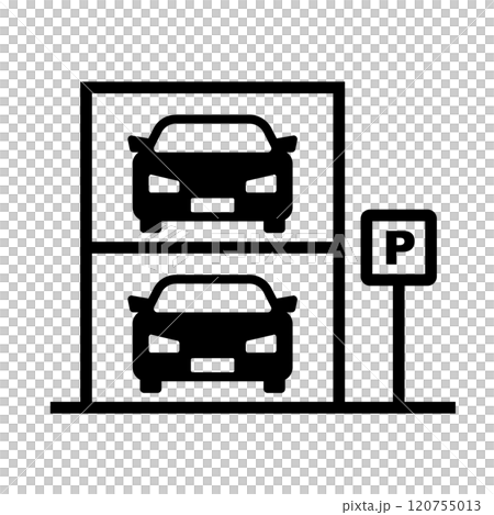 Multi-storey car park and parking sign silhouette 120755013