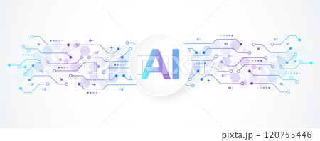 AI Banner Concept In The Digital Style. Generative Ideas Design Element For Internet Technology. Futuristic Technology Concept Artificial Intelligence 120755446