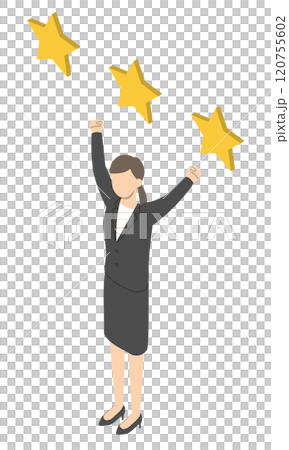 三つ星と喜ぶ会社員女性・アイソメトリック 三つ星と喜ぶ会社員女性・アイソメトリック 120755602