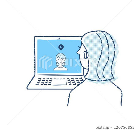 Face ID・パソコンで顔認証をする女性 Face ID・パソコンで顔認証をする女性 120756853
