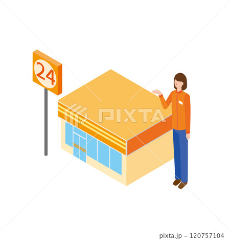 コンビニエンスストアと女性店員 120757104