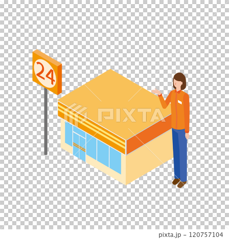 コンビニエンスストアと女性店員 120757104