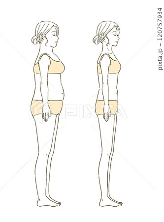 ビューティー　横から見たダイエットに成功する女性のイラストレーション 120757934